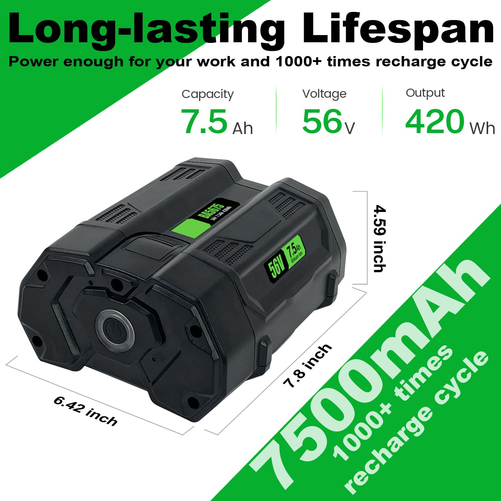 Batteria EGO 56V 7,5Ah (420Wh) – Ricambio Ioni Di Litio Per Tosaerba, Soffiatori, Motoseghe E Decespugliatori