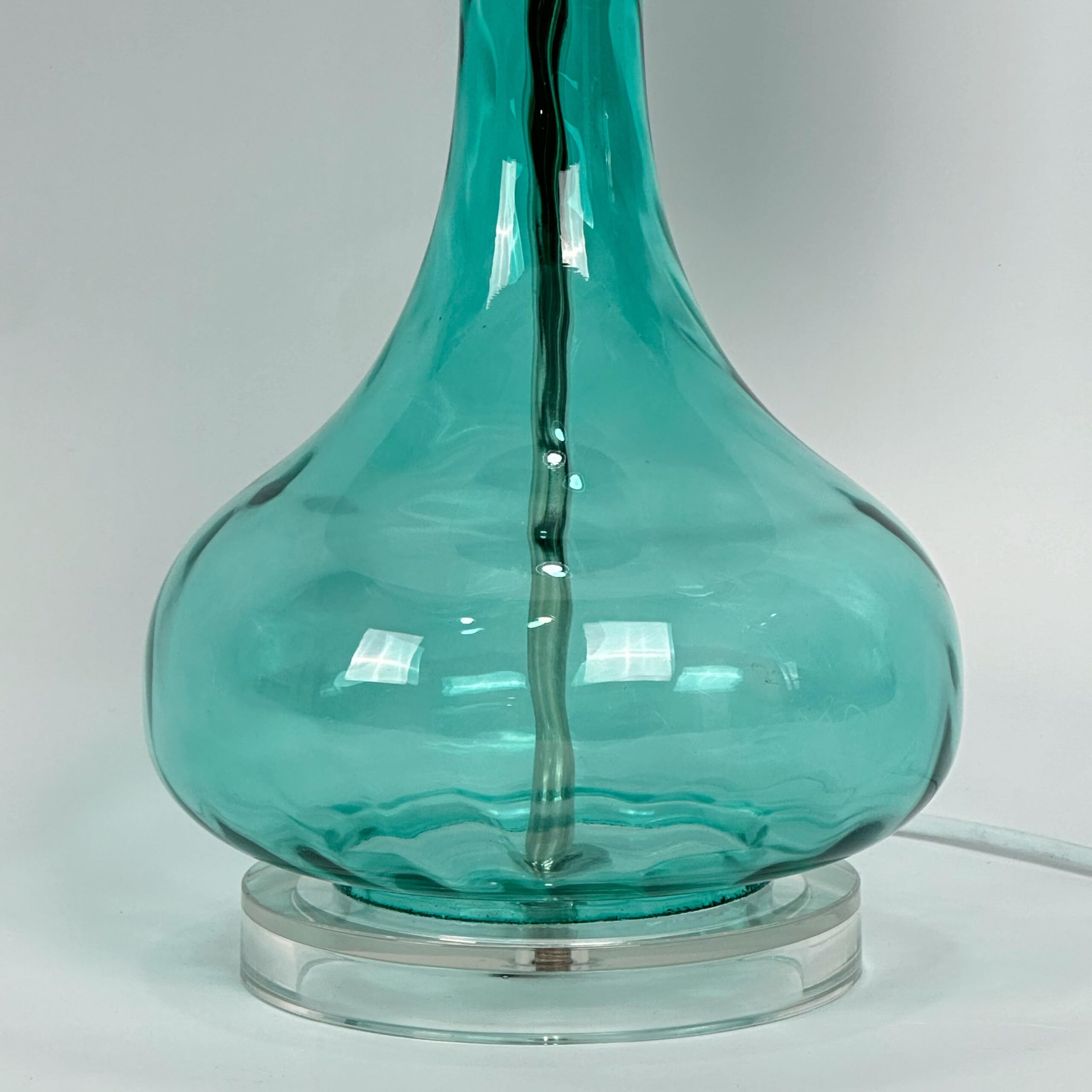 Relaxdays Tischlampe, Glasfuß & Stoffschirm, E27, H x D: 62 x 30,5 cm, Tischleuchte mit Kabel, Wohnzimmer, weiß/blau
