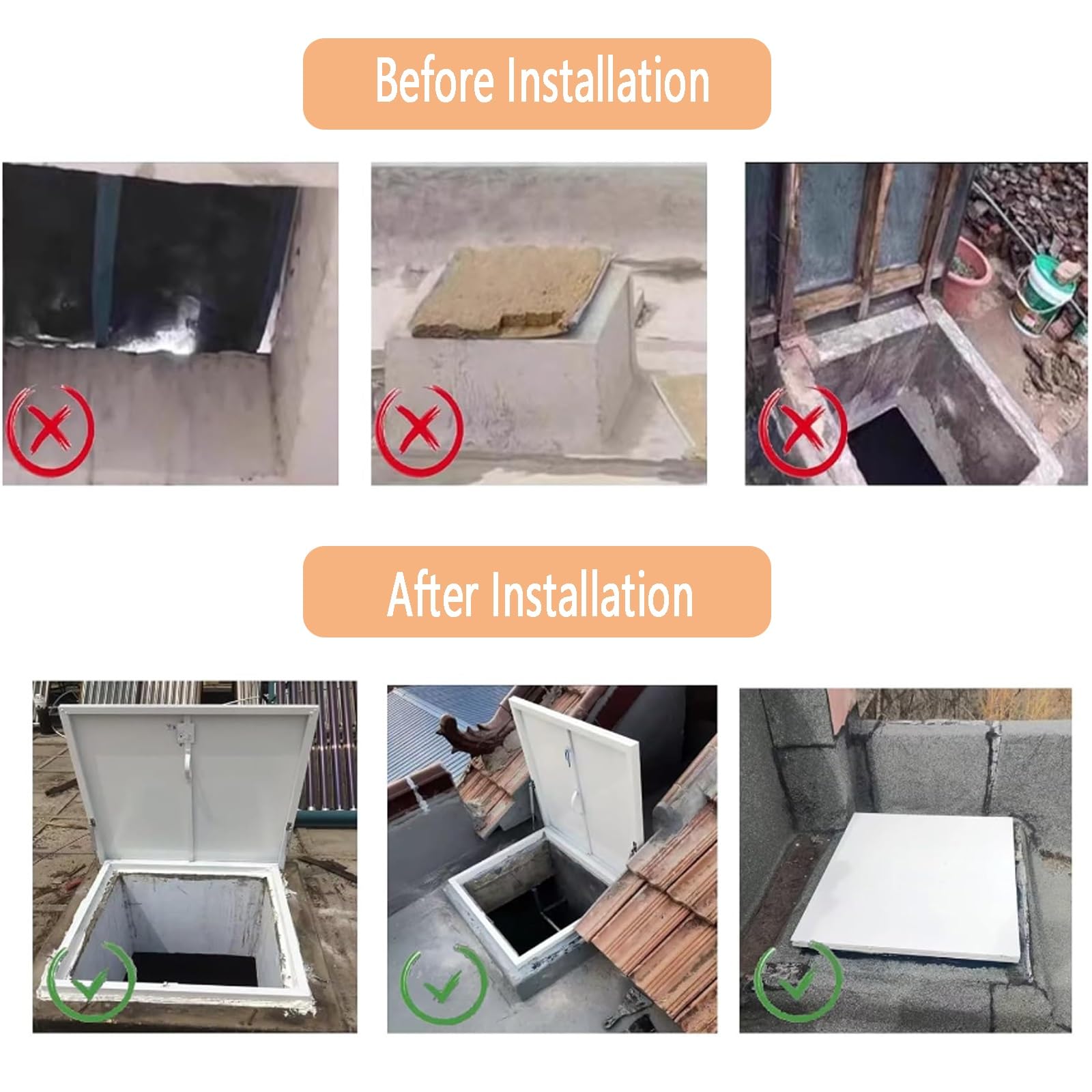 Biała osłona luku dachowego – ocynkowane drzwi wejściowe do piwnicy z ramą ze stopu aluminium, hydrauliczna dźwignia i uchwyt, 55 x 70 cm, pokrywa szybu dachowego dla łatwego dostępu do piwnicy