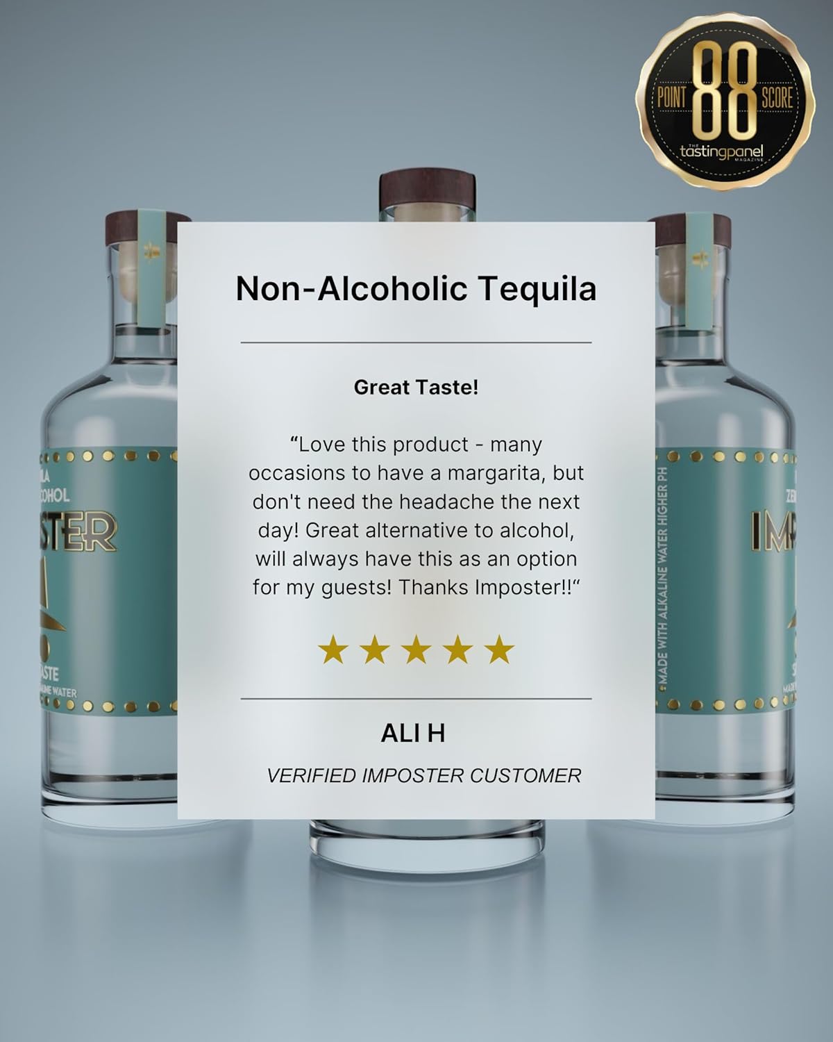 IMPOSTER 88pts Tasting Panel Non-Alcoholic Tequila - Alcohol-Free Tequila Alternative, 0.0% ABV Spirit for Mocktails & Margaritas, Sober Curious & Mindful Drinking, Agave Flavor, 750ml Bottle