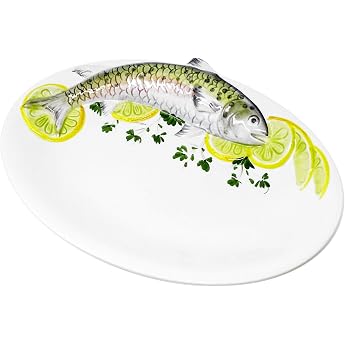 Lashuma Handmade oval serving plate made of Italian ceramic in trout design serving plate 31 x 22 cm