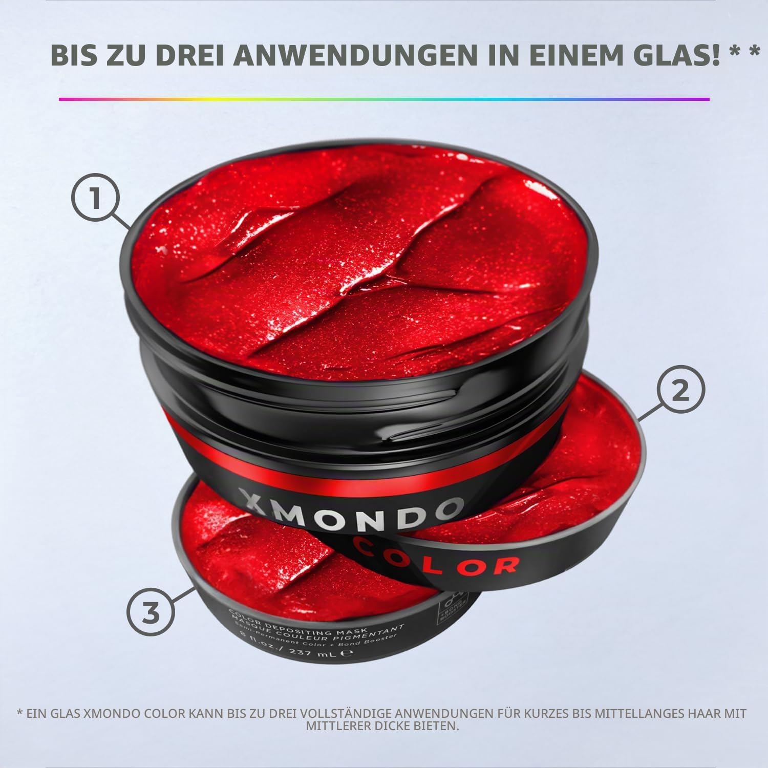 XMONDO Color Super Red Depositing Mask & semi-permanente rote Haarfarbe, angereichert mit Bond-Boosting-Technologie und Hyaluronsäure für Pflege, Revitalisierung und Reparatur, vegane Formel, 200 ml