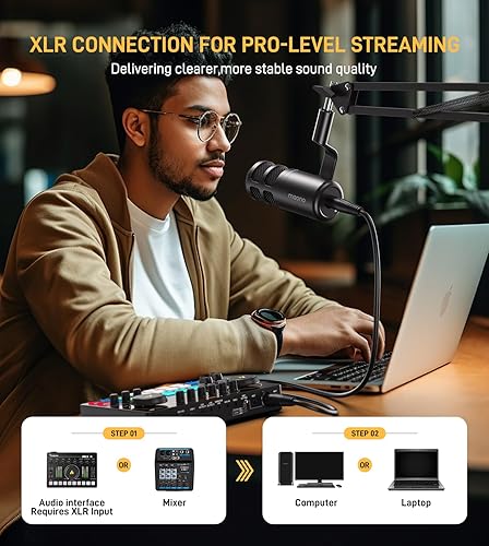 Miniatura 4 de MAONO XLR - Micrófono dinámico para podcast, micrófono de estudio cardioide con brazo para grabación vocal, transmisión, juegos, tecnología de