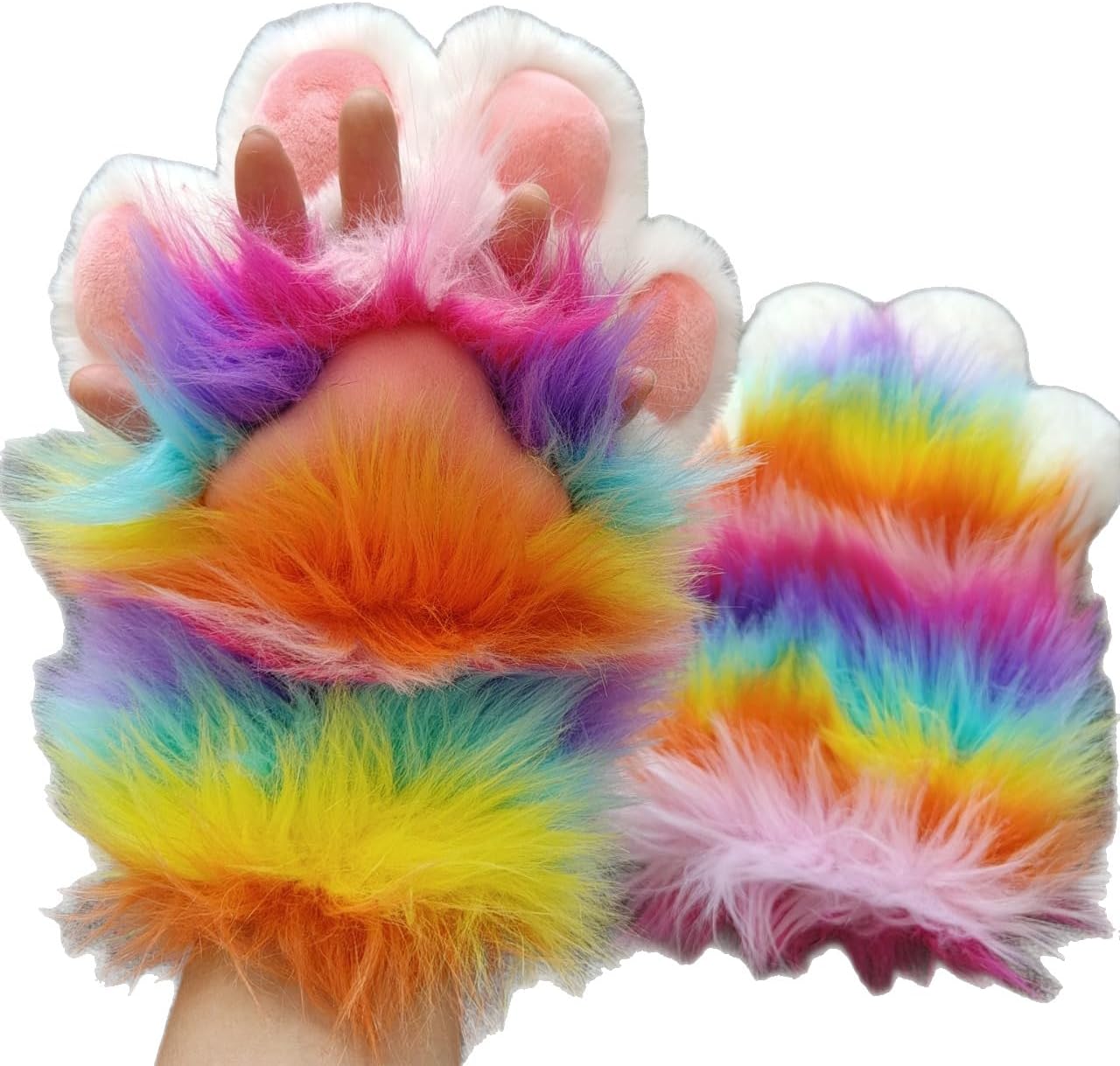Cosplay Fur Set Claw Gloves Rainbow Fur Claws Halloween Adult Costume Party Accessories