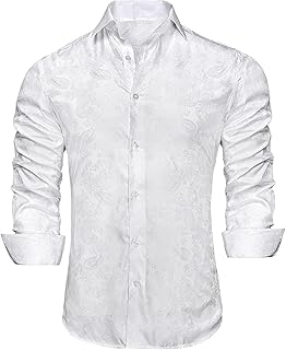 Hi-Tie Men's Wrinkle Free Inner Contrast Jacquard Long Sleeve Button Down Shirt
