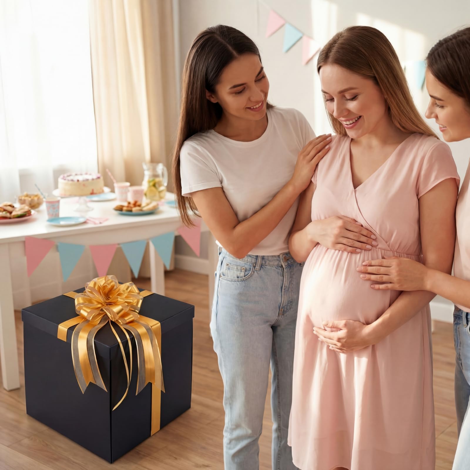 Kolldenn Extra große Geschenkbox mit Deckel, 50,8 x 50,8 x 50,8 cm, schwarze riesige Geschenkbox für Geschlechtsoffenbarung, große Geschenke mit Schleifen und Bändern für Geburtstag, besondere Feiern