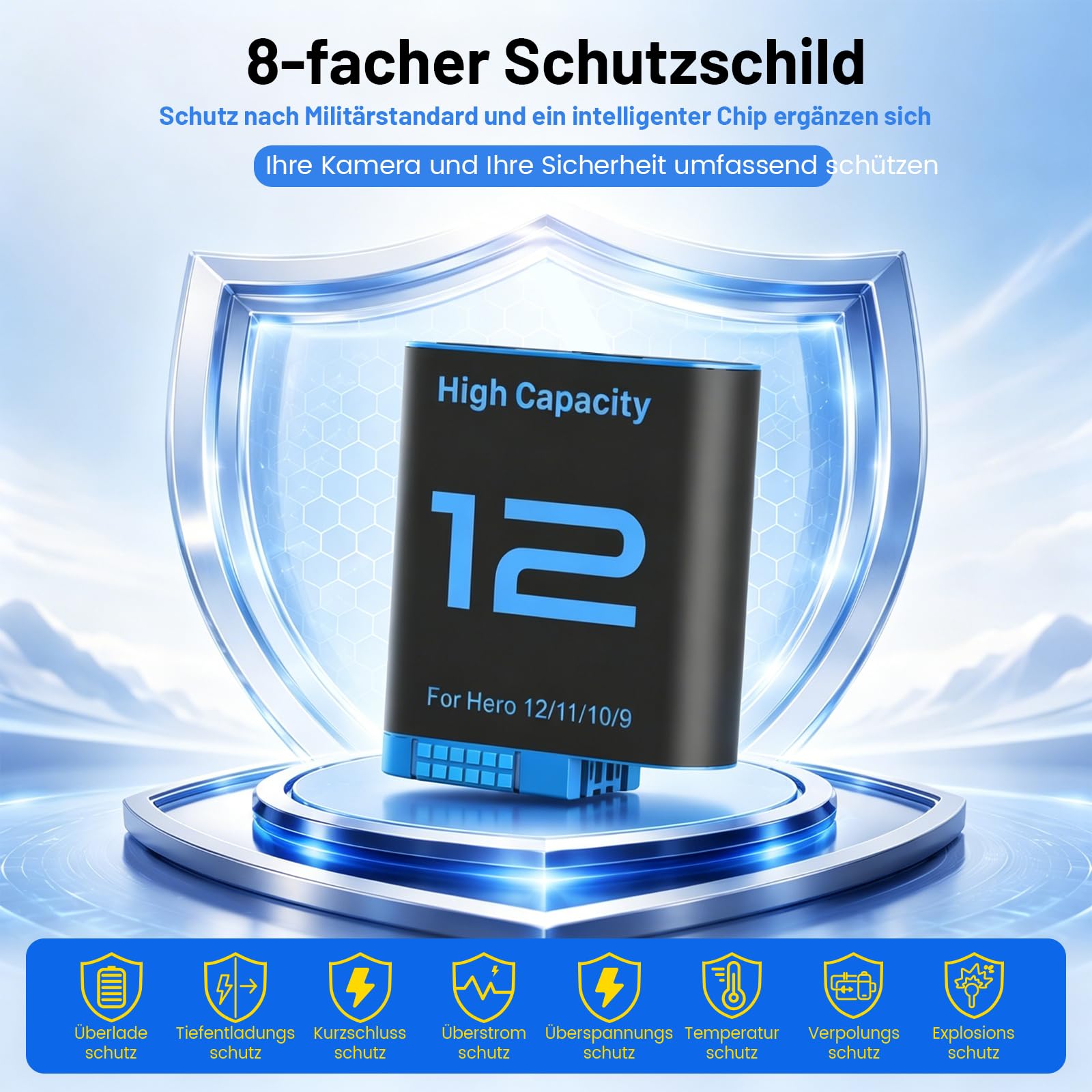 3er-Pack 2026 Upgrade 2580 mAh Hero 12 Akku und LED 3-Kanal-USB-Ladegerät, Hochleistungsakku für GoPro Hero 12/11/10/9 Black Enduro wiederaufladbare Kameras mit Typ-C-Datenkabel