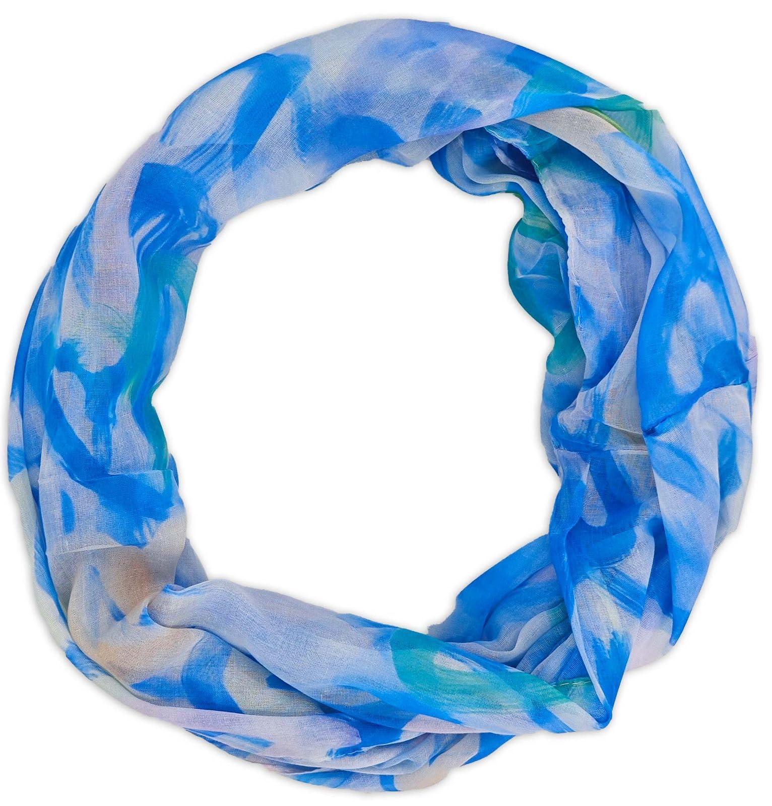 Stylebreaker Women's Blue Loop Scarf With Brushstroke Heart Pattern | Airy Infinity Scarf | Soft Viscose Neck Scarf For Spring And Summer 79 X 49 Cm, Colour: