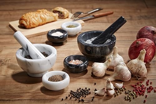 Miniatura 8 de JEmarble Juego de mortero y mortero de 4 x 4 pulgadas (blanco, superficie de piedra natural pulida para una fácil limpieza, pesado/duradero/elegante