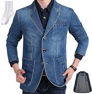 Chaqueta vaquera para hombre, de algodón, color liso, ajustada, con solapa, 3 botones, manga larga, con bolsillo, para bodas y fiestas