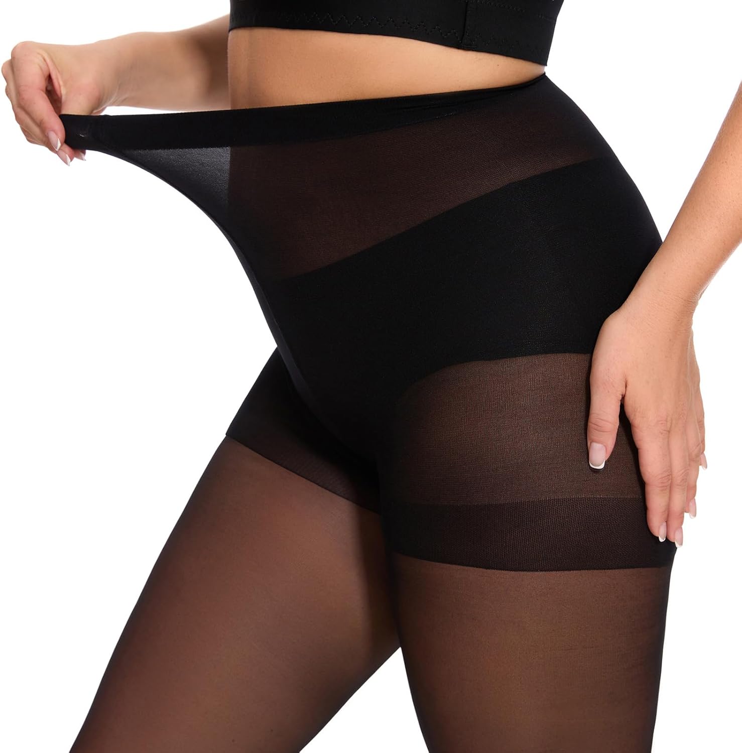 Citystl 2 Pairs Plus Size Sheer Tights for Women - 20D Black Tights Control Top Pantyhose with Reinforced Toes, Supple Feel - Image 4