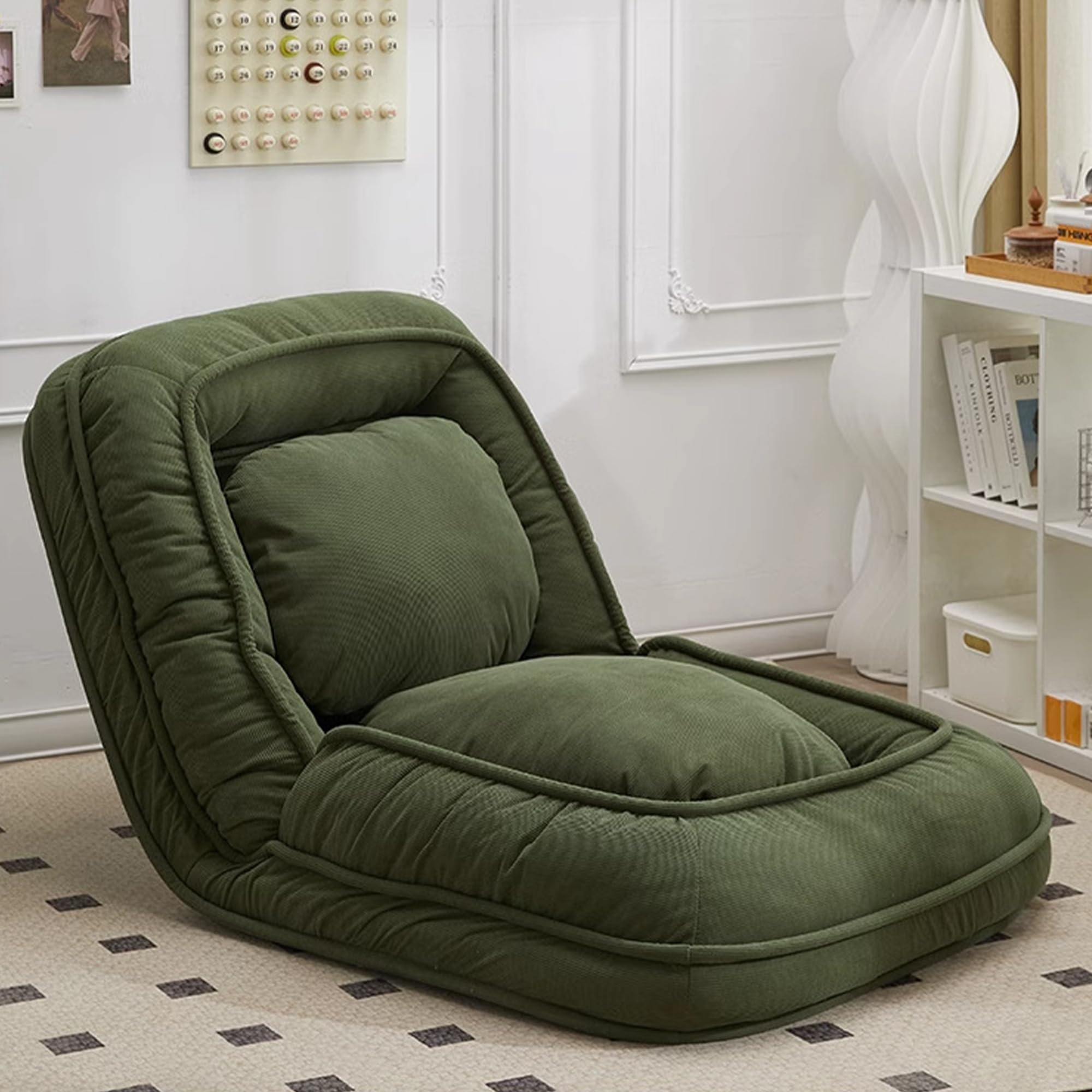 HXQWDQL Folding Sofa Lounge Chair for Humans and Pets, Huge Tatami Mat, Leisure Lounge Chair, Cozy Small Couch for Home Living Room (Green)