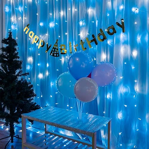 Miniatura 3 de Qunlight Star 304 LED 9.8 pies x 9.8 pies 30 V 8 modos con memoria para ventana, cortina de luces de boda, fiesta, hogar, jardín, dormitorio,