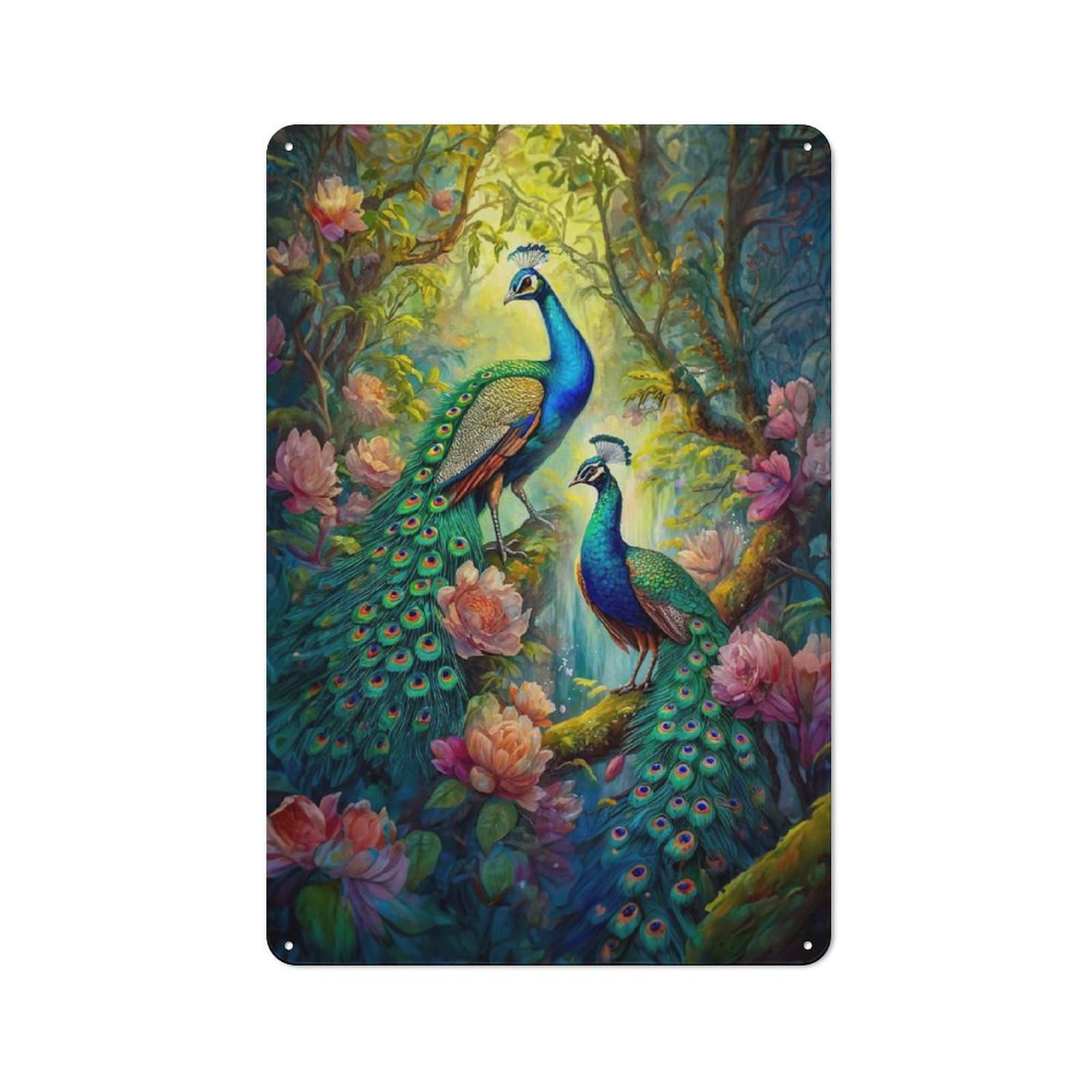 Junmoney Two Beautiful Peacock Warehouse Style Decorative Metal Plaque 30X20cm, Industrial Wall Decor For Loft, Studio, Office Or Creative Room