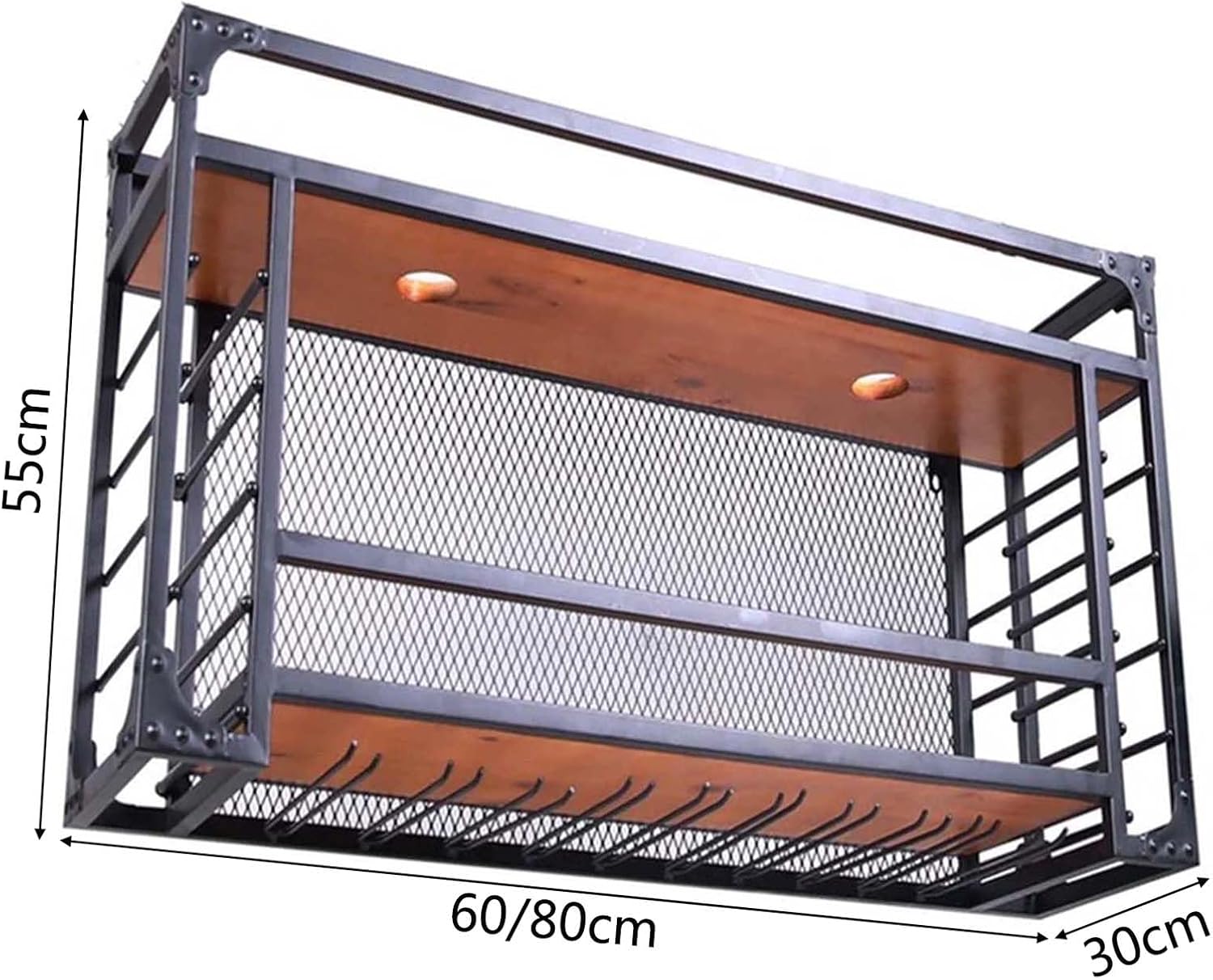 Modern Wall Mounted Wine Rack with LED Lighting, 2-Layer Metal Display Shelf & Cup Hanger for Home, Bar, Cafe, Restaurant - Stylish 60CM Storage Solution