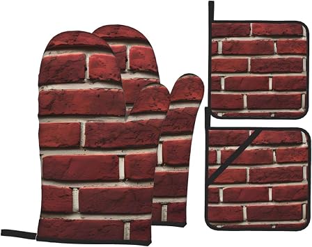 Brick Red Stone Premium Baking Set - Heat Resistant Oven Gloves,Perfect for Outdoor BBQ Microwave Use