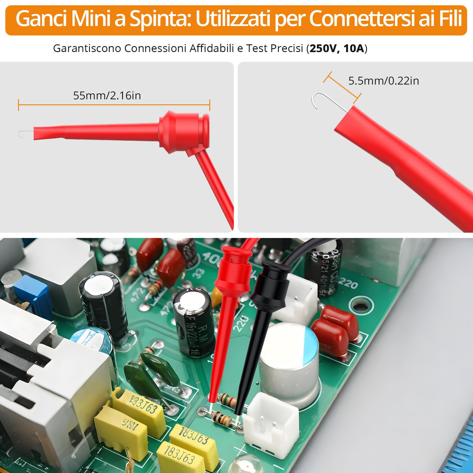Neoteck 8 Pezzi Puntali Professionali per Multimetro Kit Test Lead da Ricambio Kit Include Estensione Testa Sonda Mini Alligatore Clip a Coccodrillo