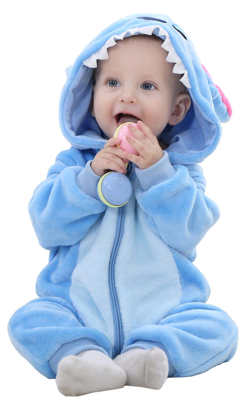 TMEOG Unisex Baby Romper Cute Warm Rabbit Stitch Animal Long Sleeves Zip Thickened Fleece Autumn Winter Children's Clothing
