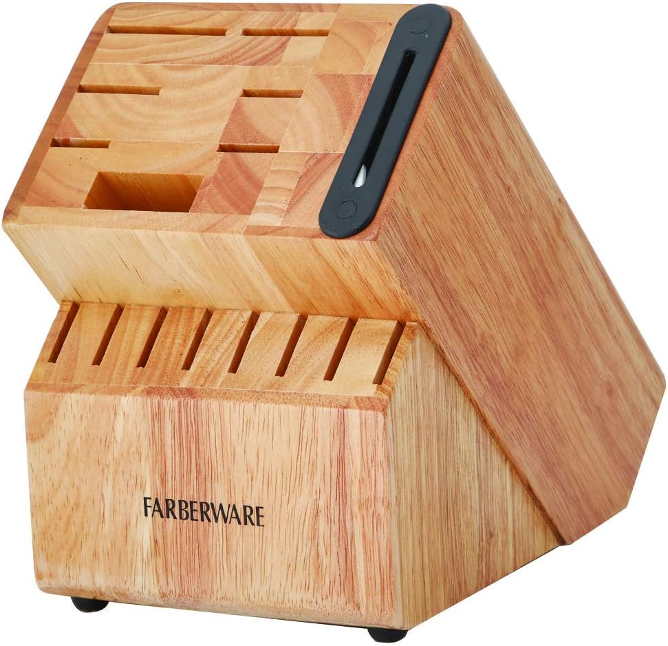 Farberware Edgekeeper Stainless Steel Knife Block Set with Built in Knife Sharpener, 16-Piece, Natural