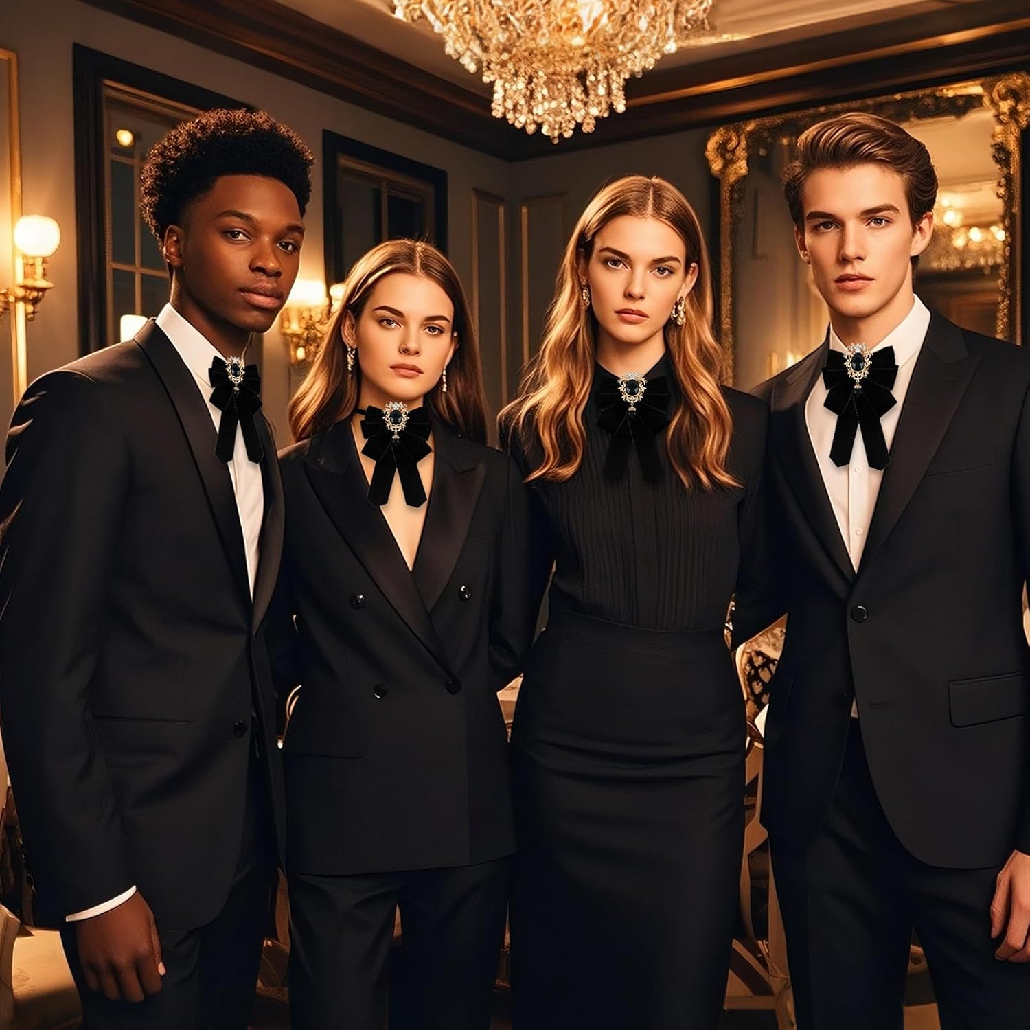 Velvet Bow Ties for Men and Women Pre-tied Rhinestone Bow Tie for Tuxedo Party Prom Holiday - Image 7