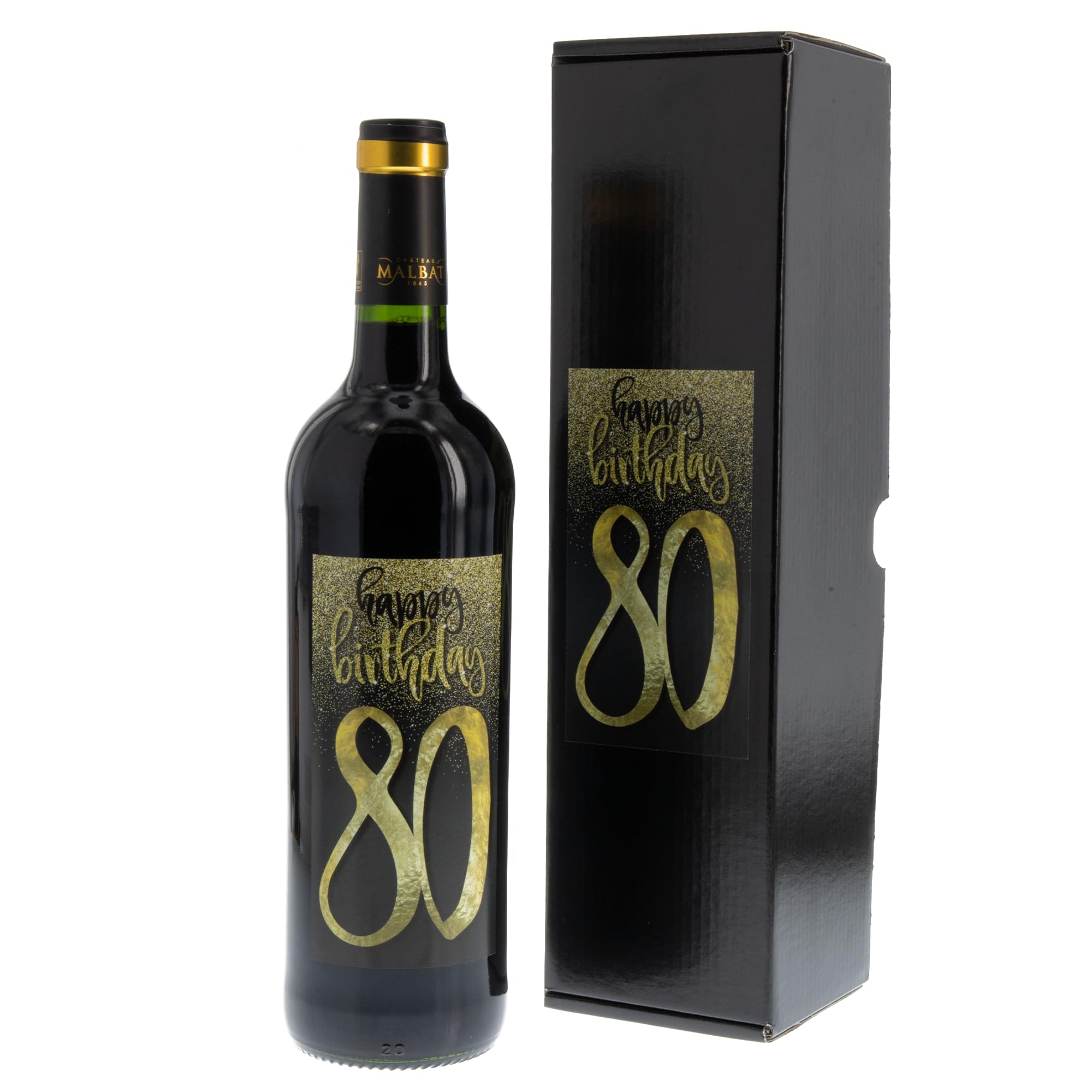 Bull & Bear Wein-Geschenk"Happy Birthday 80", Geschenk zum 80. Geburtstag, Rotwein 14%, Merlot