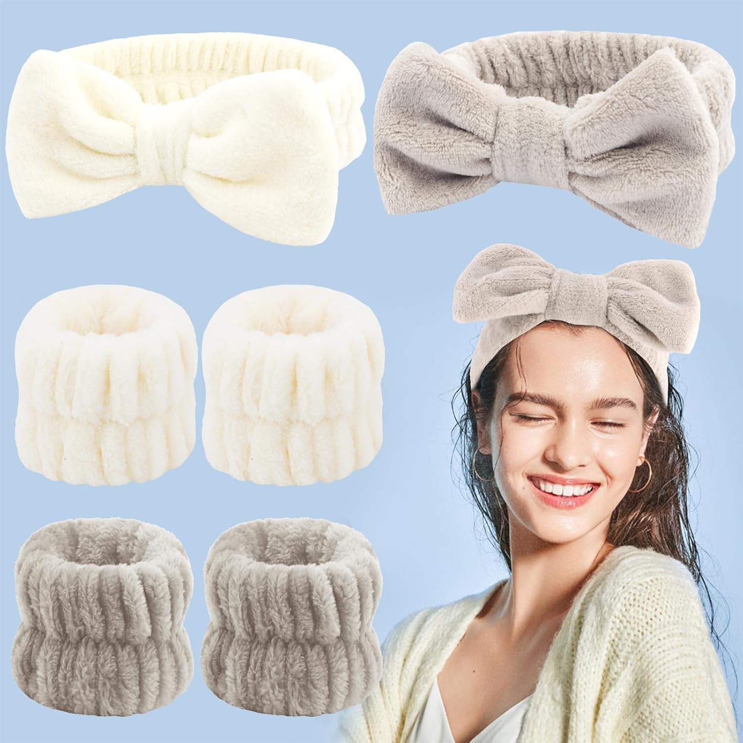 VELSCRUN Spa Headband Makeup Face Wash Skincare Headbands Bow Hair Band Party Favors for Washing Face Stocking Stuffers