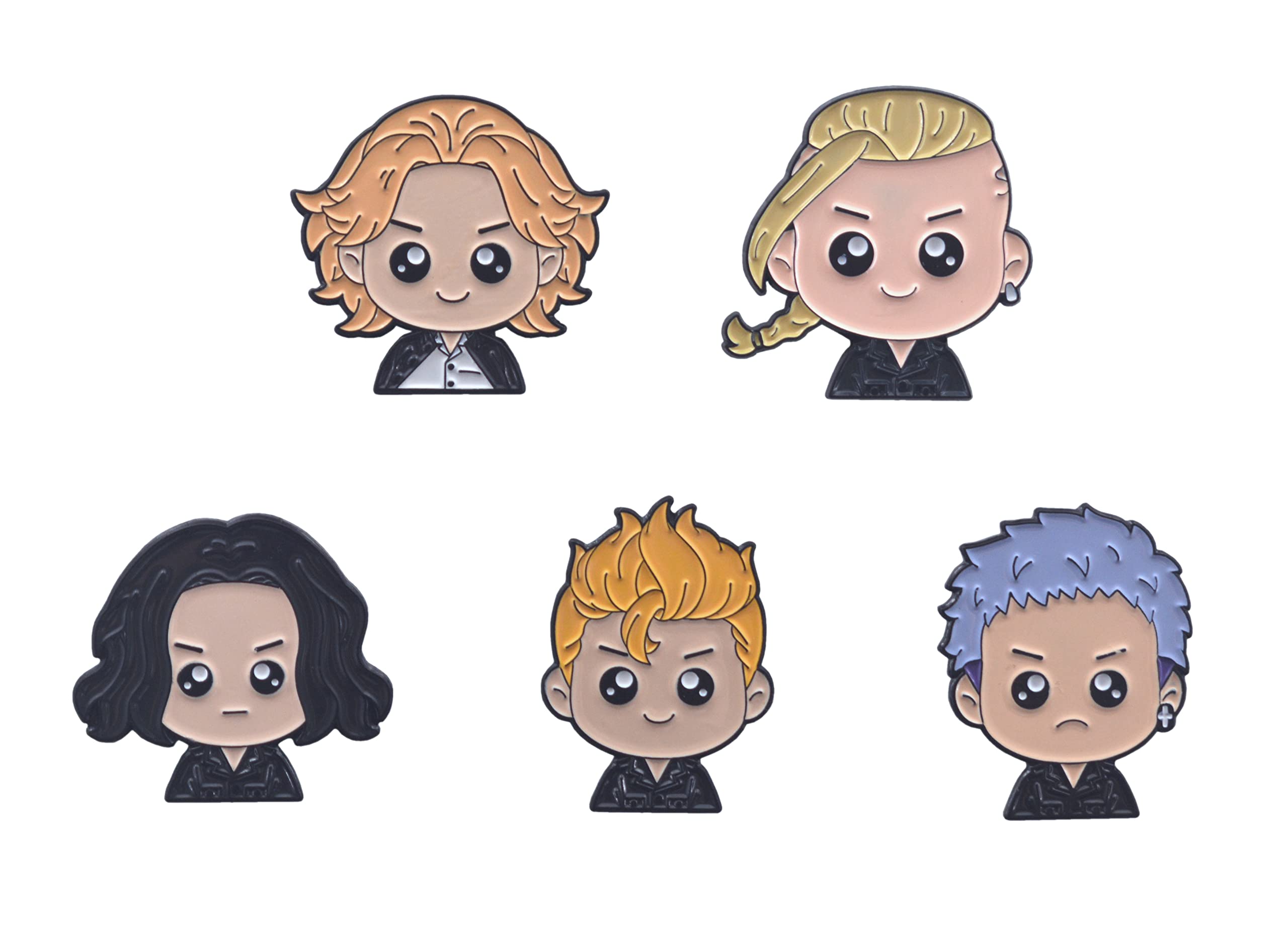 Amasukami 5 Anime characters Mikey badge set, Small, Metal, No Gemstone