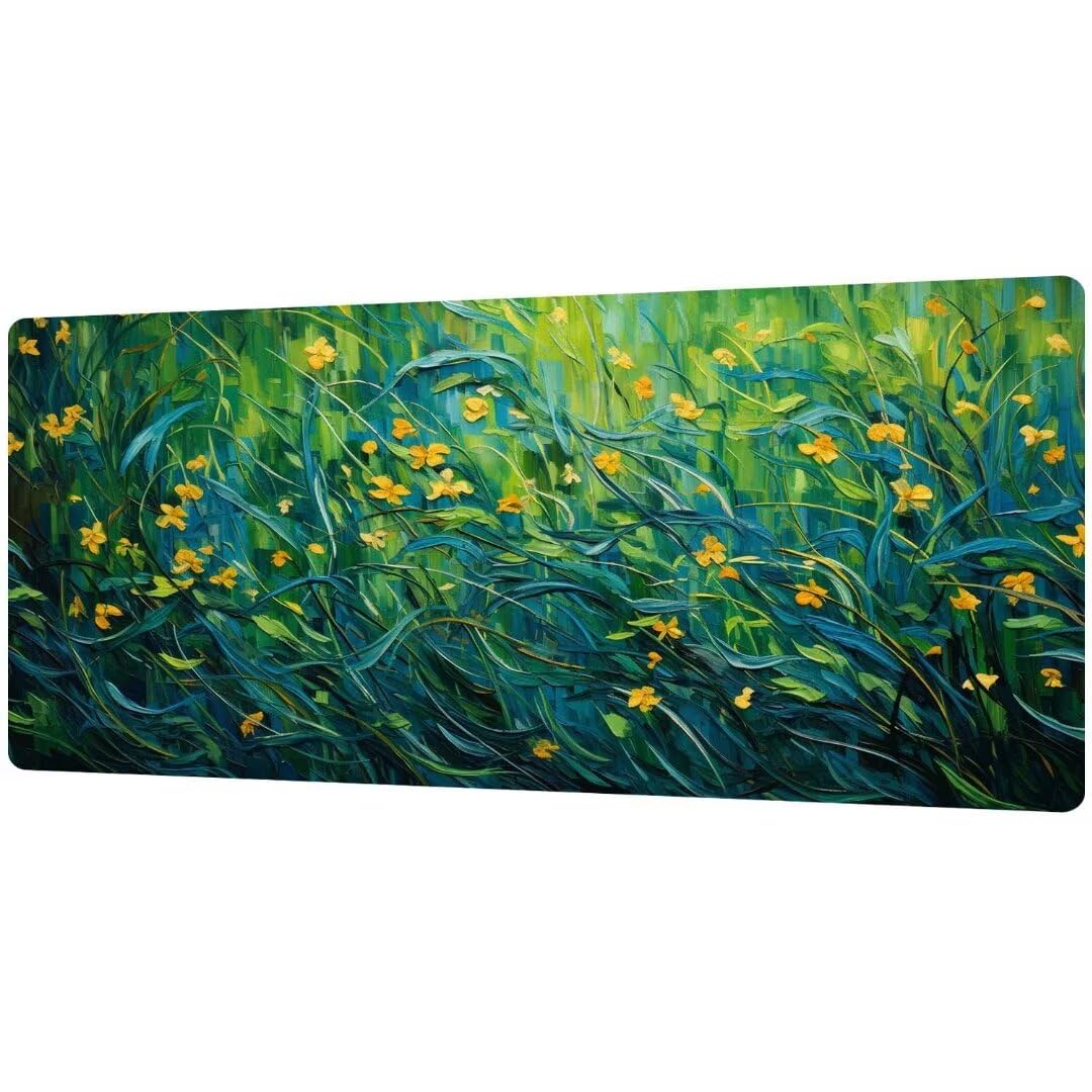Malowana gamingowa podkładka pod mysz, podkładka na biurko, duża podkładka pod mysz, 900 x 400 x 4 mm, XXL, podkładka pod mysz na biurko z antypoślizgową gumową podstawą, zszyte krawędzie, klawiatura,