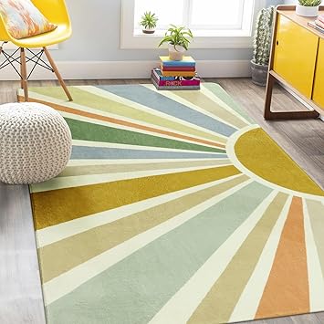 STARUIA Kids Rugs for Playroom & Nursery - 5x7 Boho Washable Rainbow Area Rug, Non-Slip Soft Carpet for Classroom, Office & Dining Room