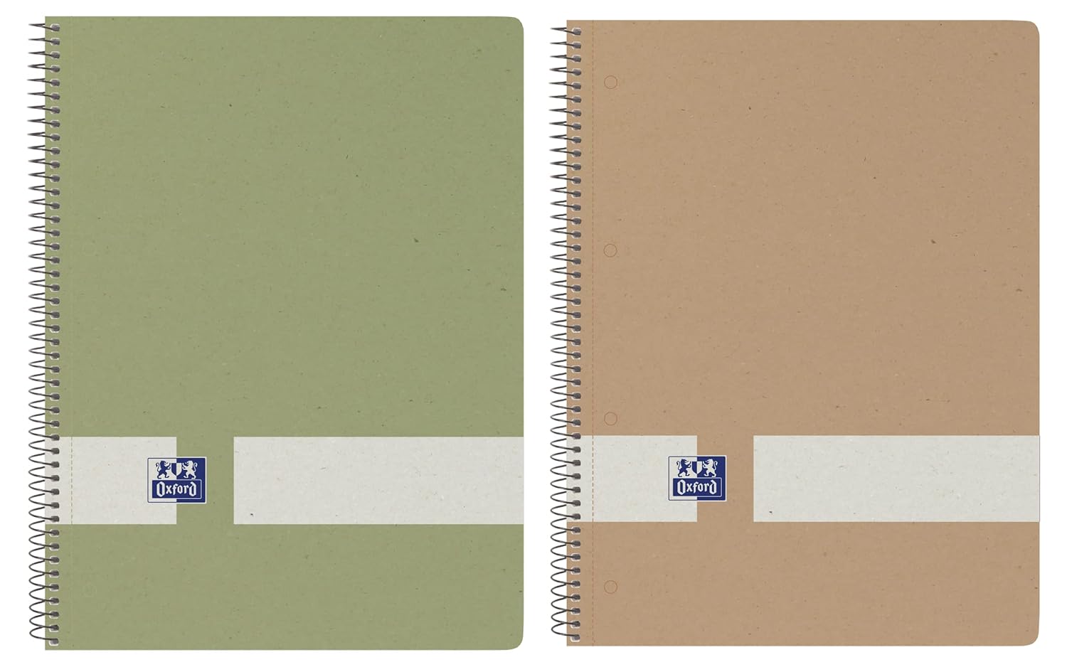 Oxford Nature A5+ Squared Notebooks, 5 x 5 cm, Recycled Cardboard, 80 Sheets Micro-Perforated, Pack of 2 Notebooks, Neutral Colours      Office Product