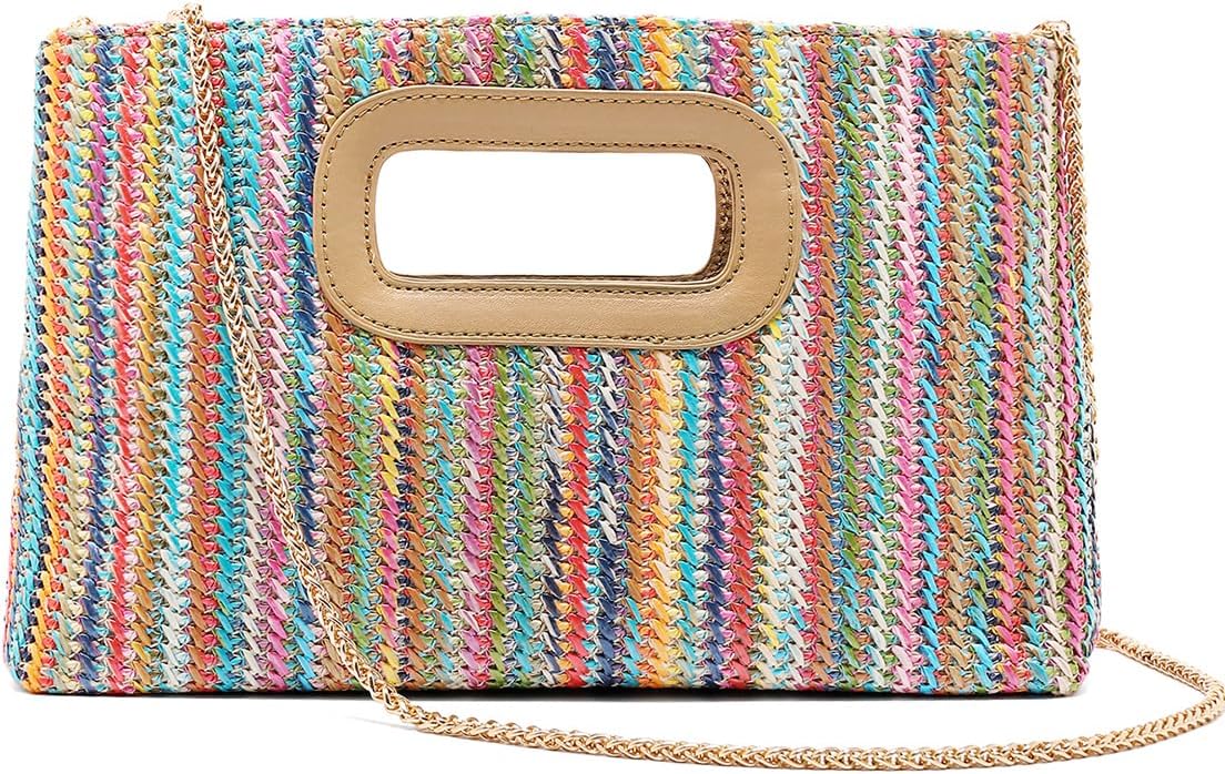 LEVARA Chic Straw Clutch Purses for Women with Top Handle, Woven Boho Beach Bag Summer Vacation Handbag