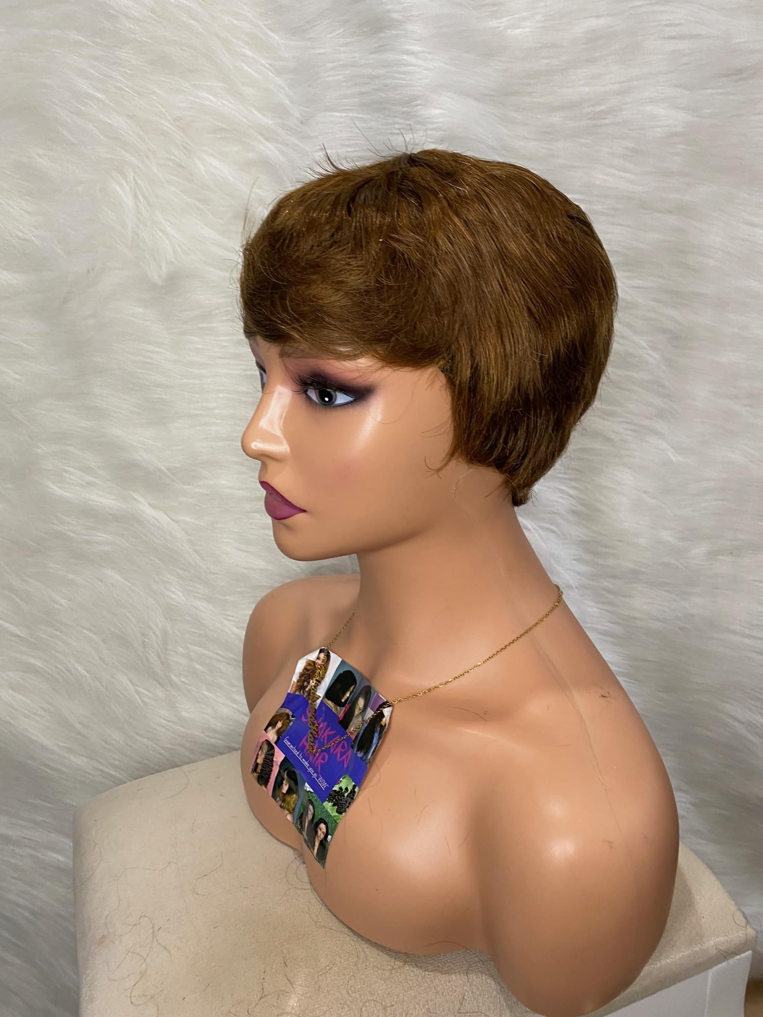 Human hair Pixie cut Wig 100% Brazilian human hair Skull Cap Glueless easy-to-wear wig (Brown&Blonde highlights(Piano)) - Image 3