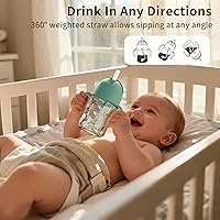 Vista 3 de Evorie Tritan - Vaso para beber con popote con peso con asas para bebés y niños pequeños, botella de agua a prueba de derrames con popote para 6