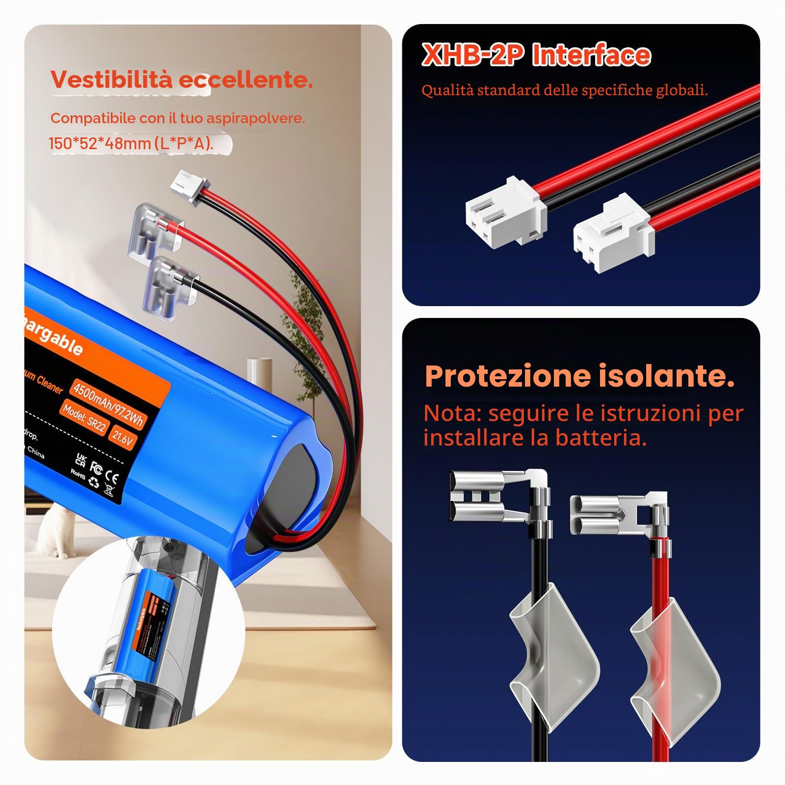 4500mAh/21.6V Batteria di Ricambio per Tineco Floor One S3, Floor One S3 Breeze, per Tineco S2, Tineco Floor One S2 Aspirapolvere Batteria a lunga durata (1 batteria + 1 spazzola + 3M Adesivi)