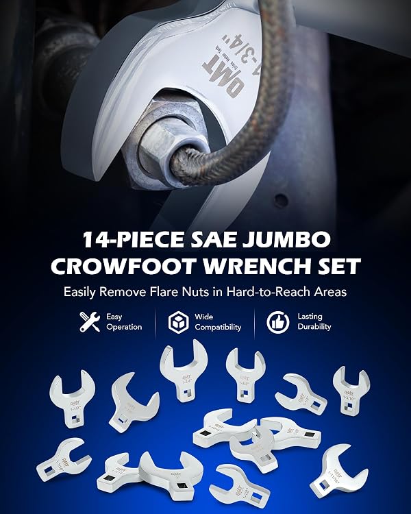 Orion Motor Tech 14 Piece Jumbo Crowfoot Wrench Set, SAE Crows Foot Wrench Set for 1-1/16" to 2" Flare Nuts for 1/2" Drive Rachets Extenders, Cr-V Steel Crowfoot Wrenches with Phosphating & Carry Case by Orion Motor Tech - Image 2