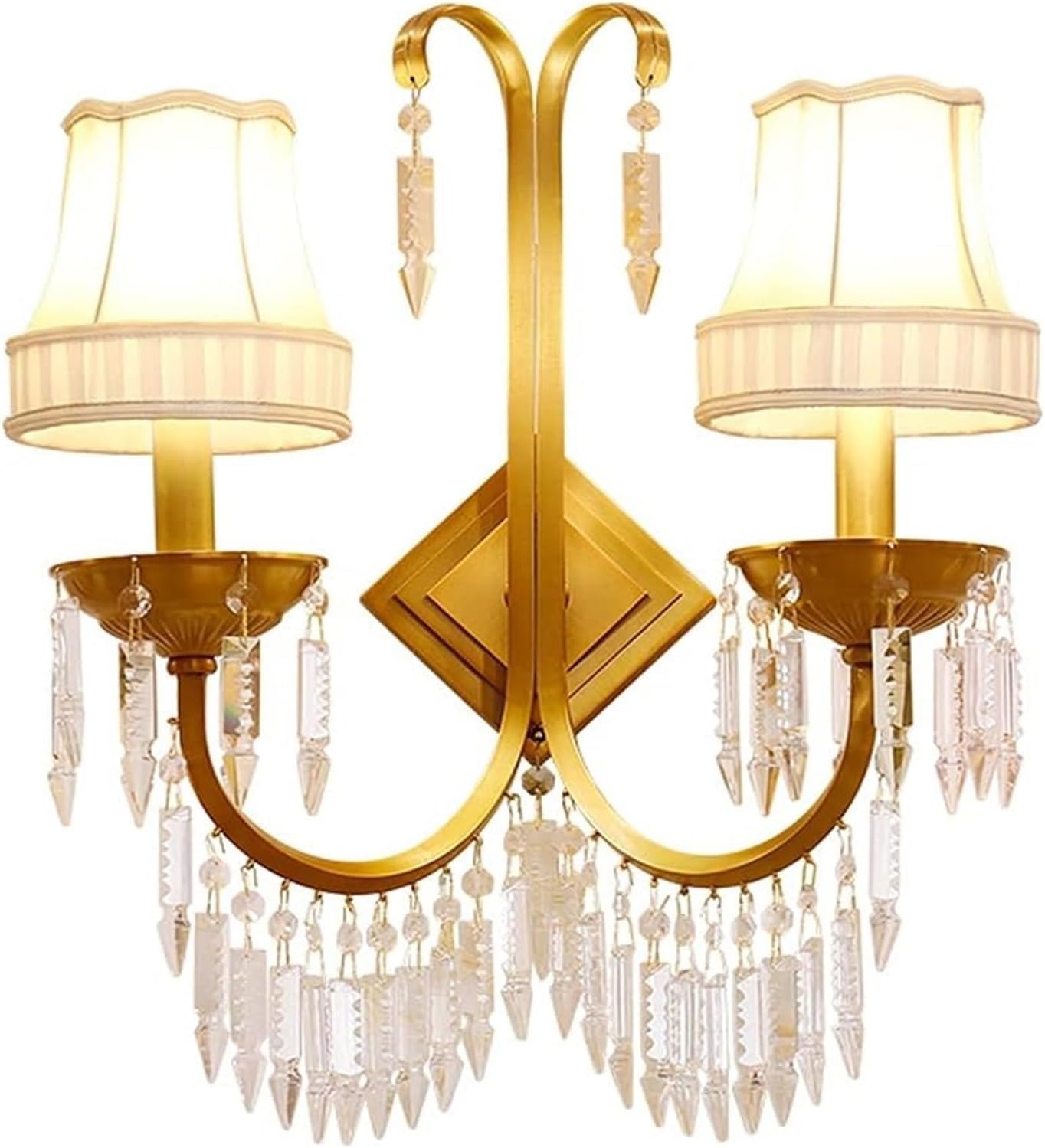CWCQGH Wall Lamps Sconces Wall Lights Wall Lamp Double Head Full Copper Crystal Fabric Lampshade Wall Lamp Creative Indoor Living Room Bedroom Decorative Lamp Wall Lamps