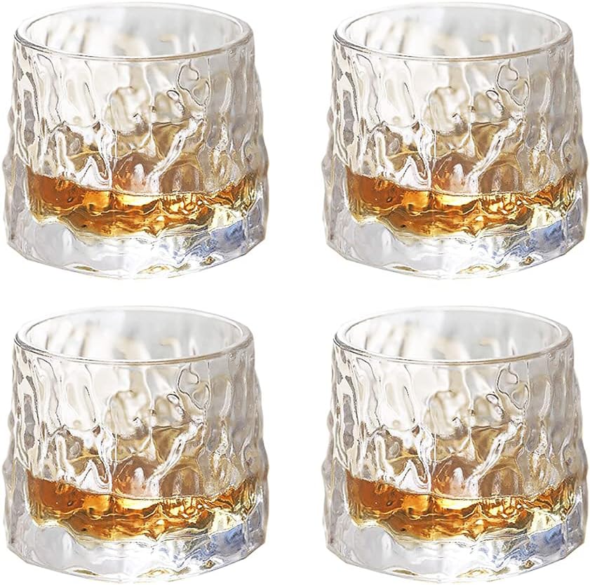 Old Fashioned Whiskey Glasses Rock Barware Scottish Whiskey Bourbon White Wine Cocktail Glasses Creative Rotating Inverted Bark Rotating Glasses Wine Glasses Set Of 4