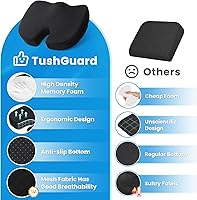 Vista 6 de TushGuard - Cojín para asiento de oficina/coche, almohadilla antideslizante para silla para aliviar el dolor de ciática, coxis y espalda, almohada