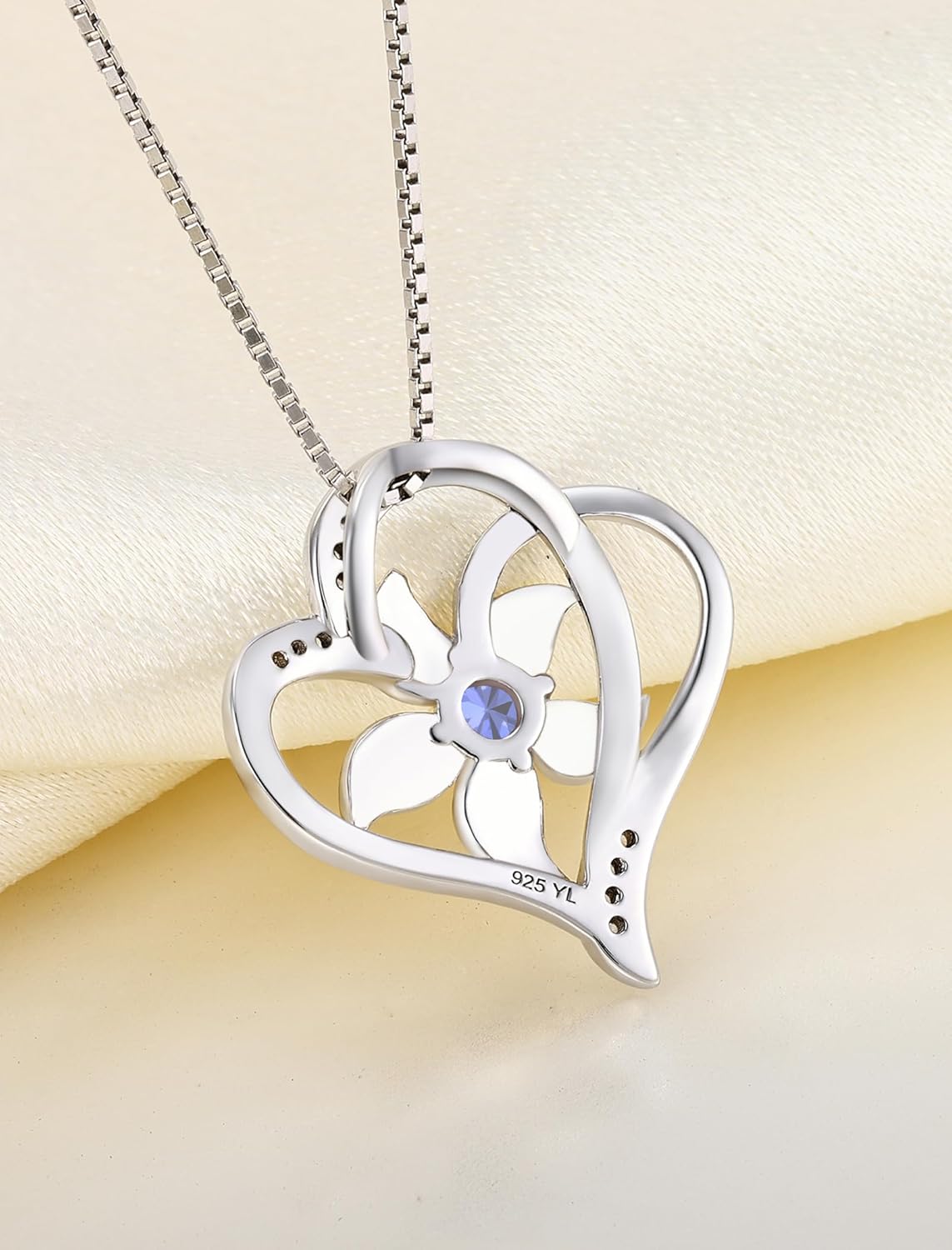 YL Women's Heart Necklace 925 Sterling Silver Lily Flower Love Pendant Birthstone Jewelry