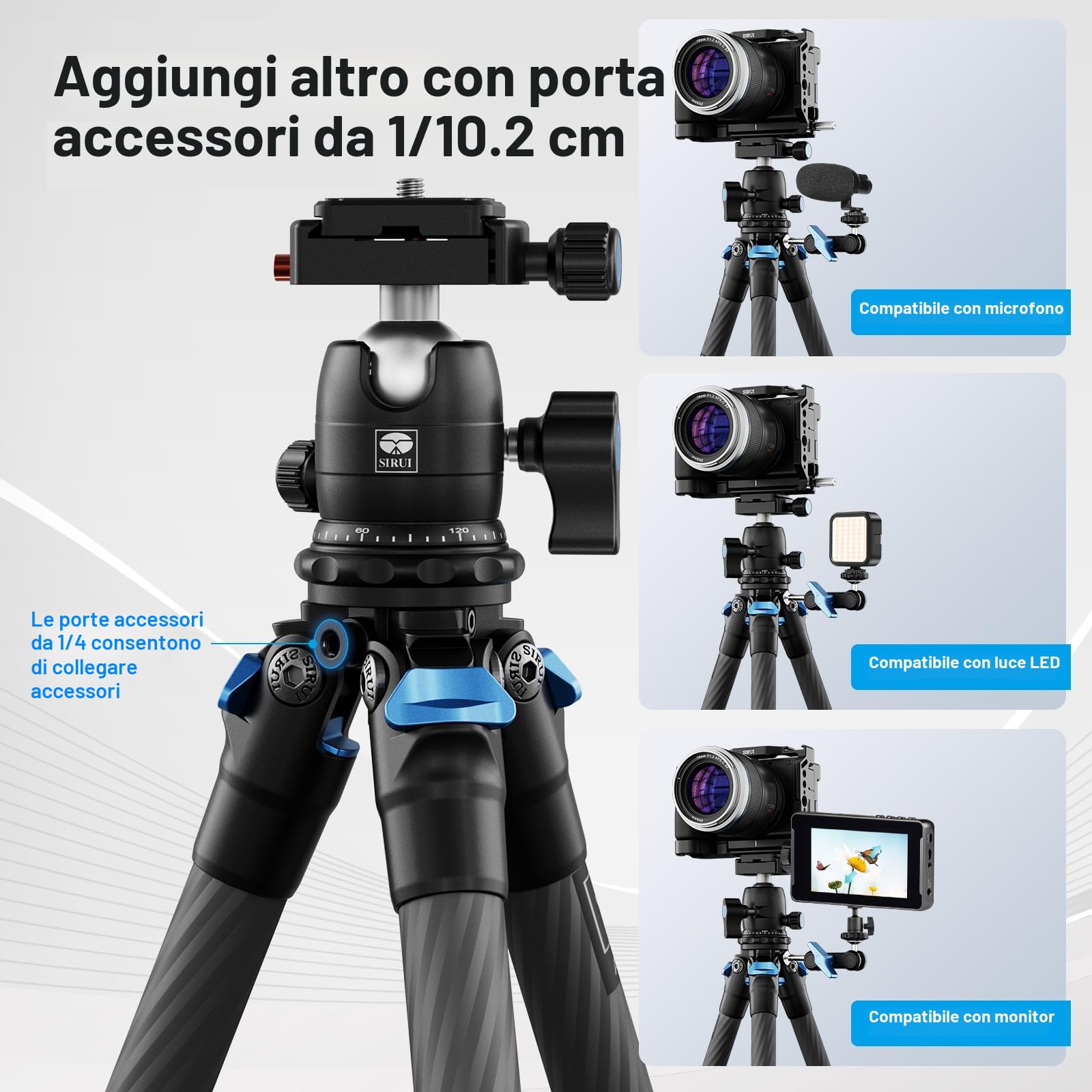 SIRUI Mini Treppiede Fotocamera AM-223, Portatile Compatto Treppiede Carbonio con Testa a Sfera B-00K a 360 Gradi, 13-43CM Treppiede da Viaggio con Piastra a Sgancio Rapido, Carico Massimo 15kg