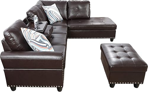 Miniatura 10 de AYCP Golden Coast Furniture - Juego de sofá modular para sala de estar, juego de sofá modular de piel sintética con otomana de almacenamiento