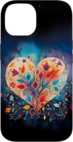 Miniatura 4 de Funda de arte en acuarela para iPhone 11 Pro Max Boho Heart Colorful With Leaves