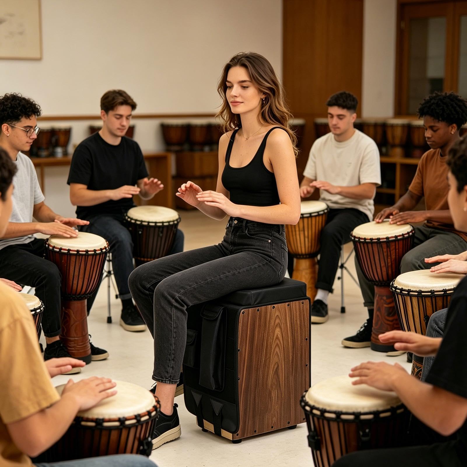 Seduta per Tamburo a Cajon Leggero Con 2 Tasche Laterali Regolabile E | Sedile Per Cajon A Percussione Per Sale Prove, Scuole, Di Registrazione, Musicisti E Percussionisti Itineranti