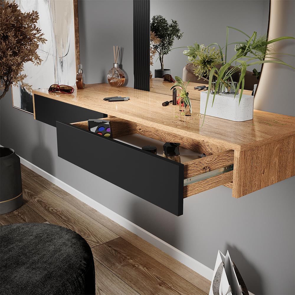 Vicco Schminktisch Melisa, Schwarz, 120 cm mit 2 Schubladen, Flexible Höhe möglich, perfekt auf individuelle Bedürfnisse einstellbar