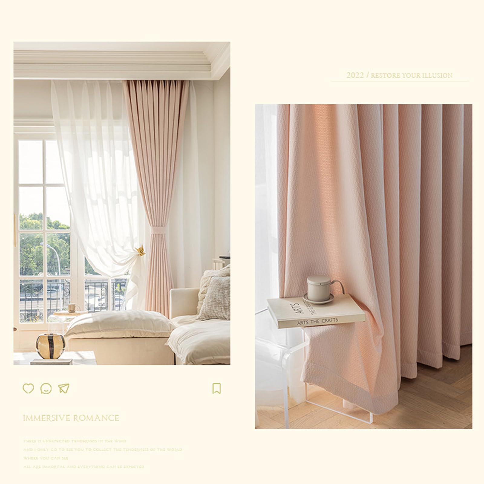 KnSam Vorhang Muster Modern mit Ösen Rose, Einfarbig Verdunklungsvorhänge Extra Breit aus Polyester, 132x244CM(BxH)