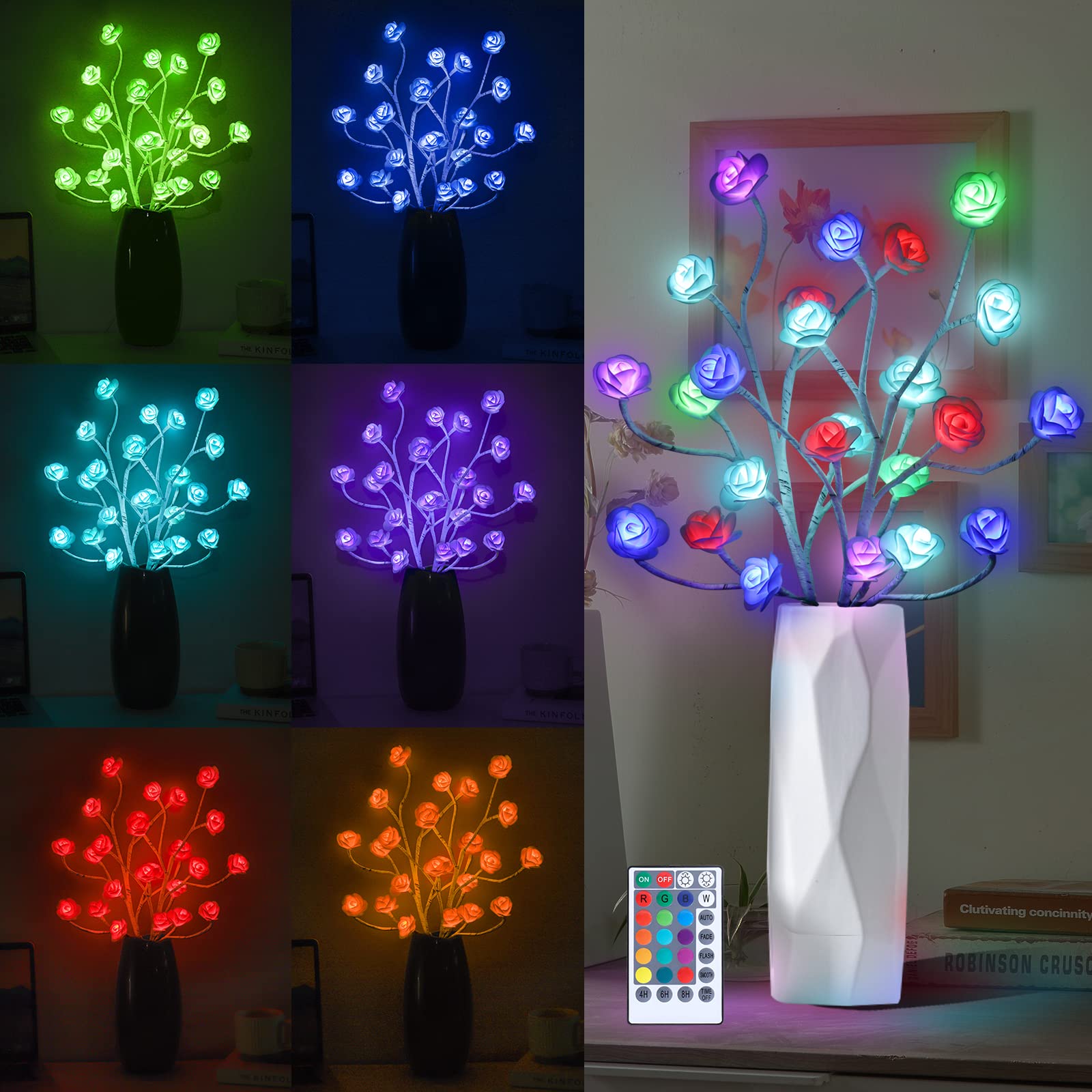 Valentine's Day Gift Rose Tree Lamp 16 Color-Changing, Table Tree Light with Remote, Girls Gift for Mom Flower Lamp for Bedroom Wedding Birthday Decor