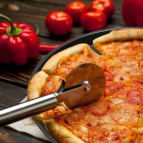 Miniatura 5 de Sartén redonda de pizza de 10 pulgadas con agujeros, sartenes de acero al carbono para pizza congelada y casera, bandeja de pizza antiadherente para