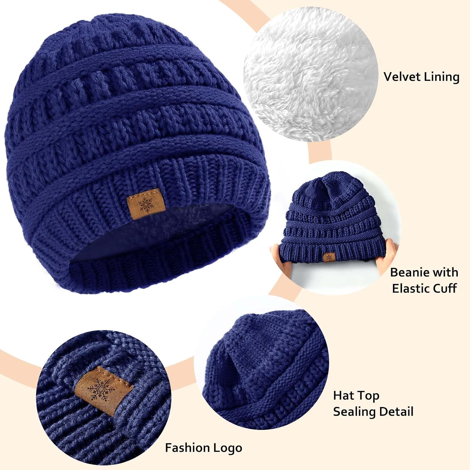 Winter Beanie Hat Scarf Gloves Set, Thick Knit Skull Cap Touch Screen Gloves Neck Scarf for Women Men image 5
