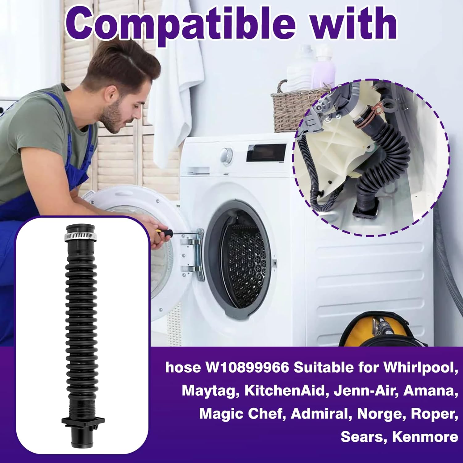W10899966 Drainage Hose Replacement For Whirlpool Washing Machines W10444123、W10763078