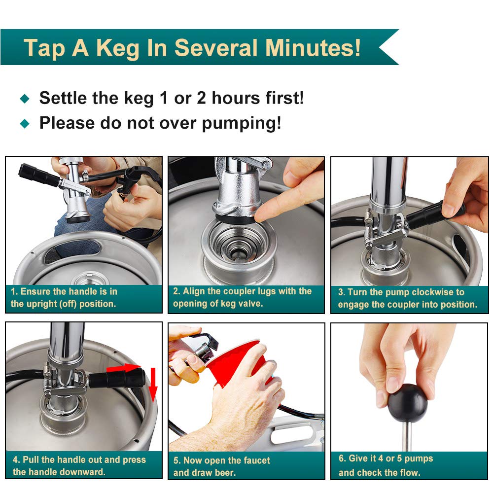 FERRODAY 4" Beer Keg Pump Heavy Duty Complete DSystem Keg Pump US Beer Keg Pump for Sankey Keg